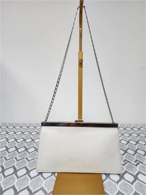 Authentic CELINE Smooth Calfskin Medium Clasp Shoulder Bag Off-White